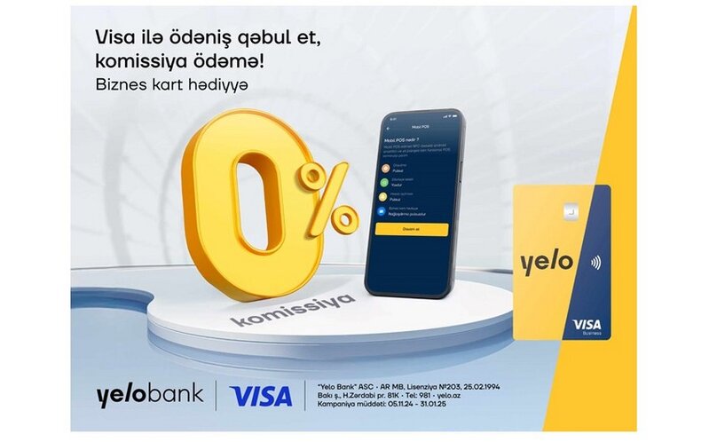 Yelo Mobil POS' ilə 'Visa' kartlarından ödənişlərinizi komissiyasız qəbul edin