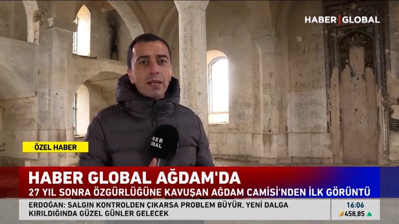"Haber Global" kanalı Ağdamın Cümə məscidindən reportaj hazırlayıb - VİDEO