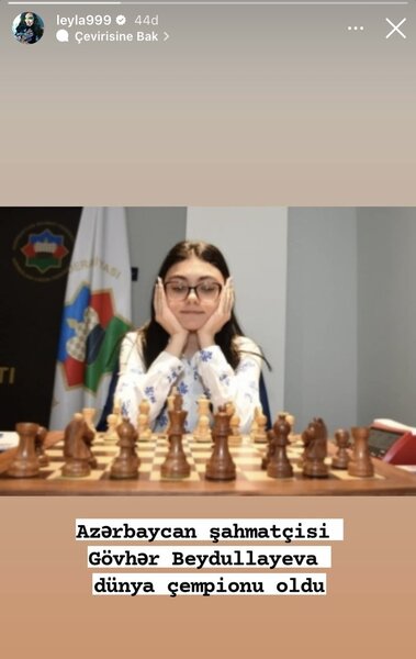 Leyla Əliyeva şahmatçımız Gövhər Beydullayeva ilə bağlı paylaşım edib - FOTO