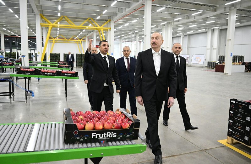 İlham Əliyev Qusarda bağçılıq və soyuducu anbar kompleksinin fəaliyyəti ilə tanış olub - FOTOLAR