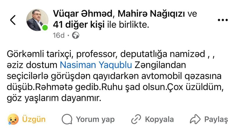 Nəsiman Yaqublu vəfat etdi