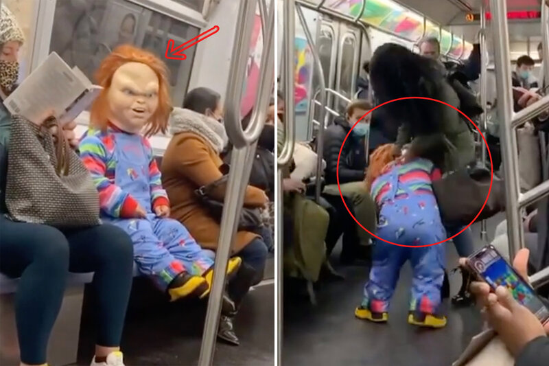Dəhşət filmlərinin "Çaki"si metroda maska taxmayan qadına hücum etdi - VİDEO