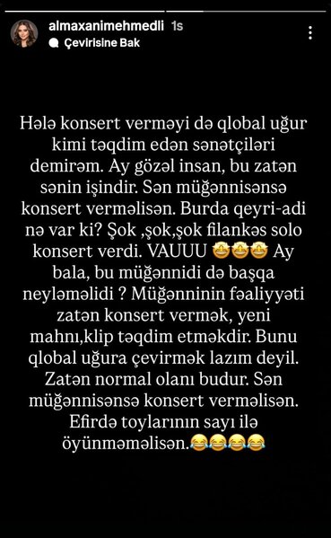 Almaxanım: 'İQ səviyyəsi yerlərdə sürünən bəzi müğənnilər