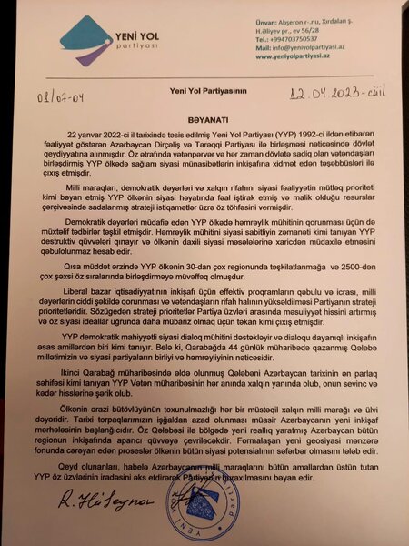 Daha bir partiya öz fəaliyyətini dayandırdı
