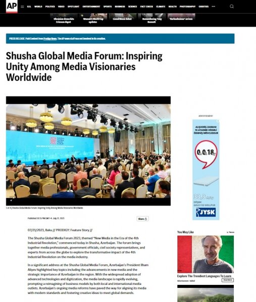 Dünya mediasından İlham Əliyevin Forumdakı çıxışına xüsusi maraq - FOTOLAR