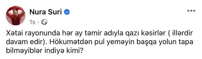 Xətai rayonunda hər ay təmir adı ilə qazı kəsirlər' - Nura Suri - AÇIQLAMA
