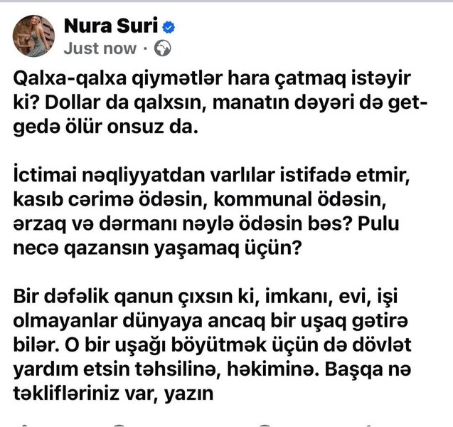 Qanun çıxsın ki, imkanı olmayanlar dünyaya bir uşaq gətirə bilər' - Nura