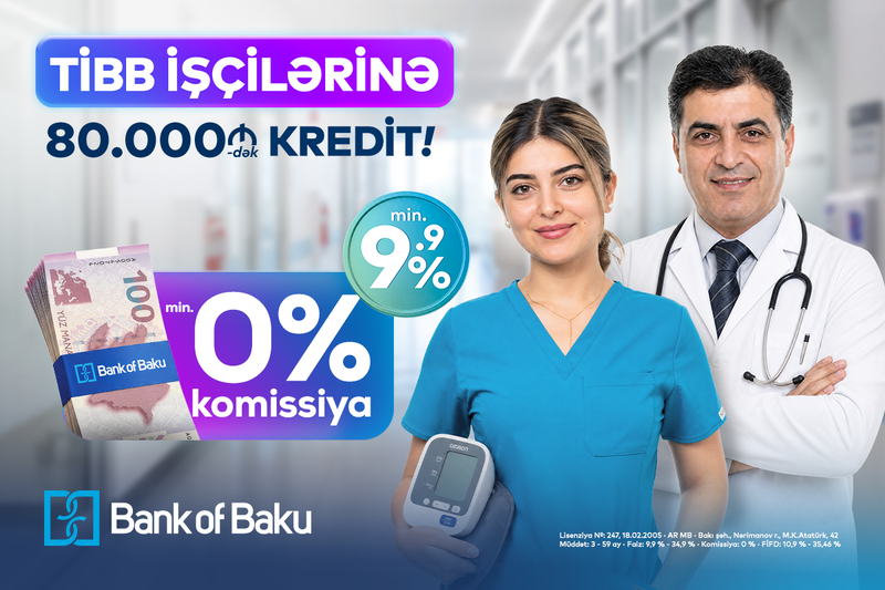 Bank of Baku-da səhiyyə işçilərinə özəl fürsət var: 80.000 AZN-dək kredit 0 % komissiya ilə