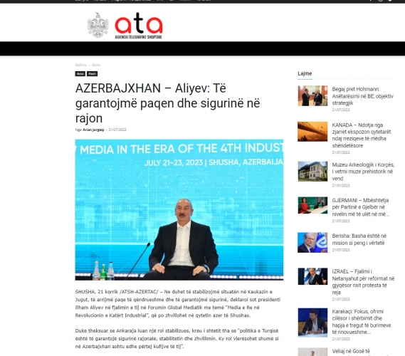 İlham Əliyevin Şuşa Qlobal Media Forumundakı çıxışı dünya mediasının diqqət mərkəzindədir