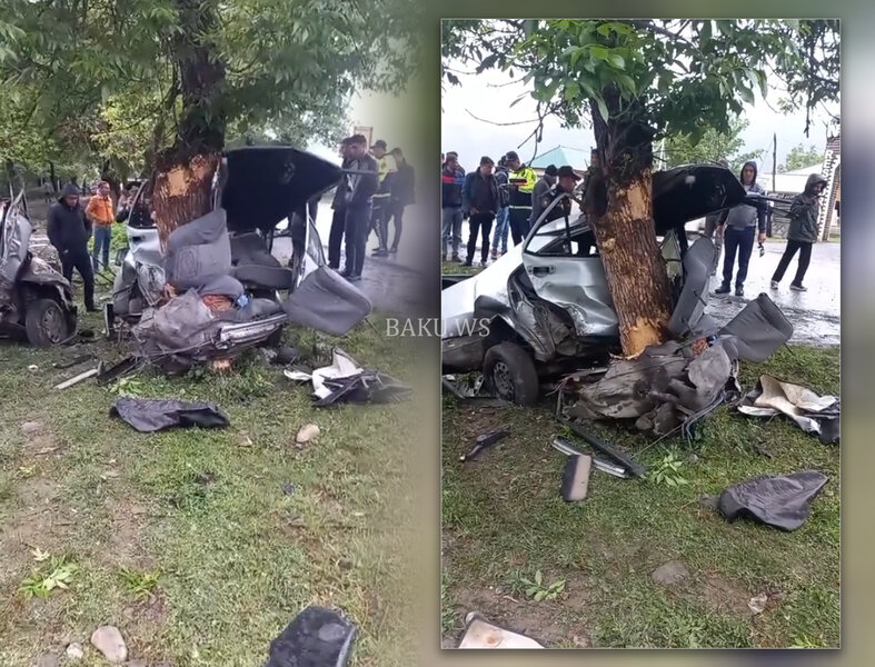 Azərbaycanda faciəvi qəza - Maşın 2 yerə bölündü - Ölənlər var