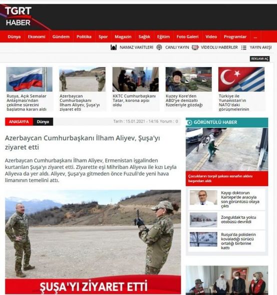 İlham Əliyevin Şuşaya səfəri Türkiyə mediası tərəfindən geniş işıqlandırılıb - FOTO