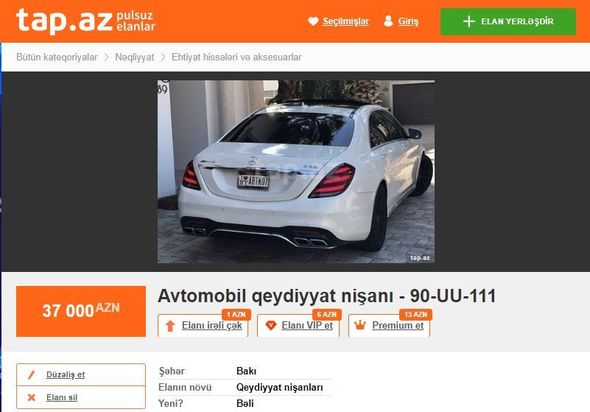 Azərbaycanda 70 min manata avtomobil nömrəsi satılır - FOTO
