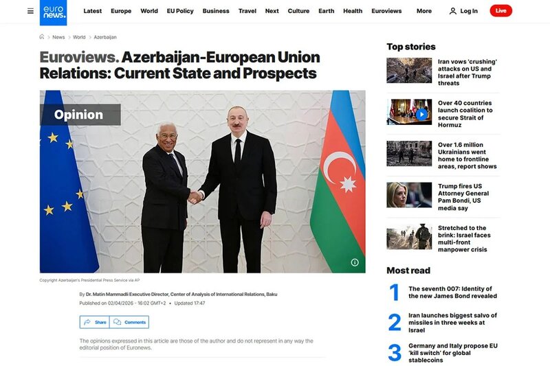 Euronews': Regiondakı hadisələr fonunda Azərbaycan-Aİ tərəfdaşlığı möhkəmlənir