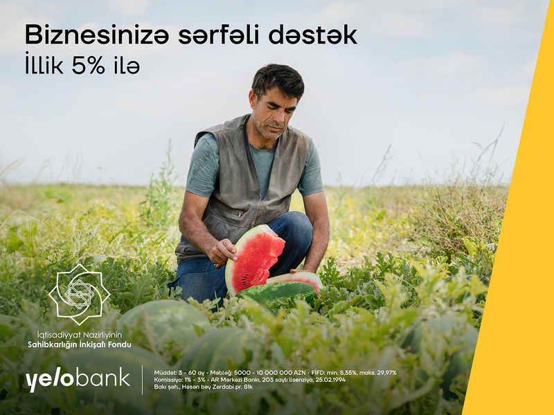 Yelo Bank-dan biznes kreditini illik cəmi 5% ilə əldə edin