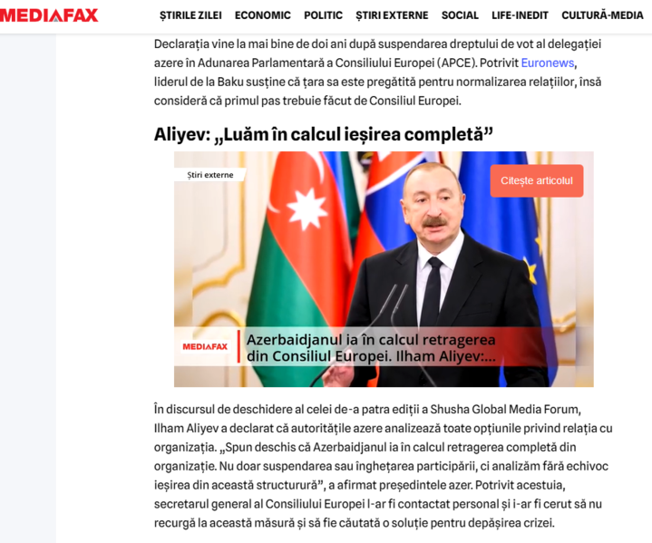 Dünya mətbuatı İlham Əliyevin tarixi çıxışını dərc edir - FOTOLAR