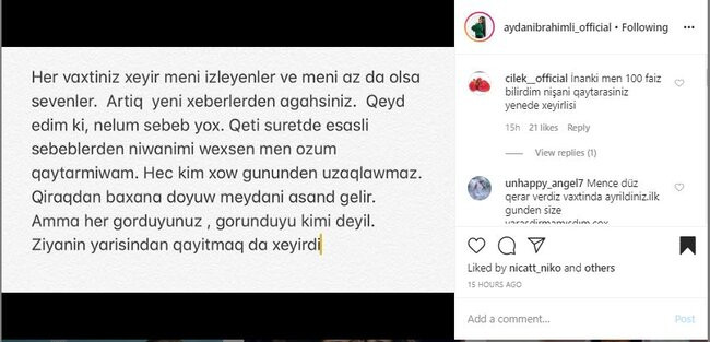 "Ziyanın yarısından qayıtmaq da xeyirdir..." - Nişanı qayıdan Aydan - FOTO