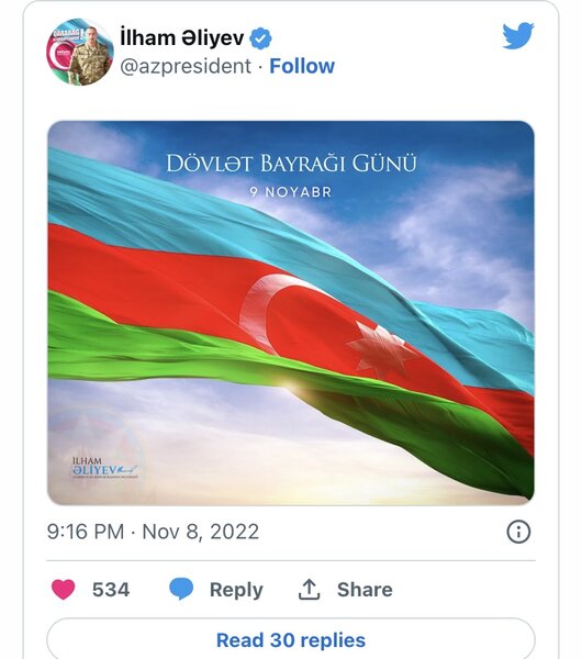 Prezident Dövlət Bayrağı Günü münasibətilə paylaşım edib - FOTO