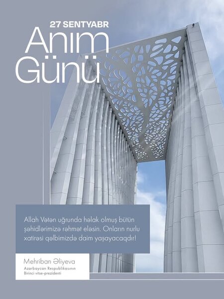 Mehriban Əliyevadan Anım Günü ilə bağlı paylaşım