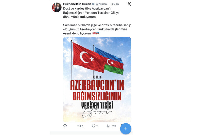 Sarsılmaz qardaşlıq bağlarına sahib olduğumuz Azərbaycana firavanlıq arzulayıram