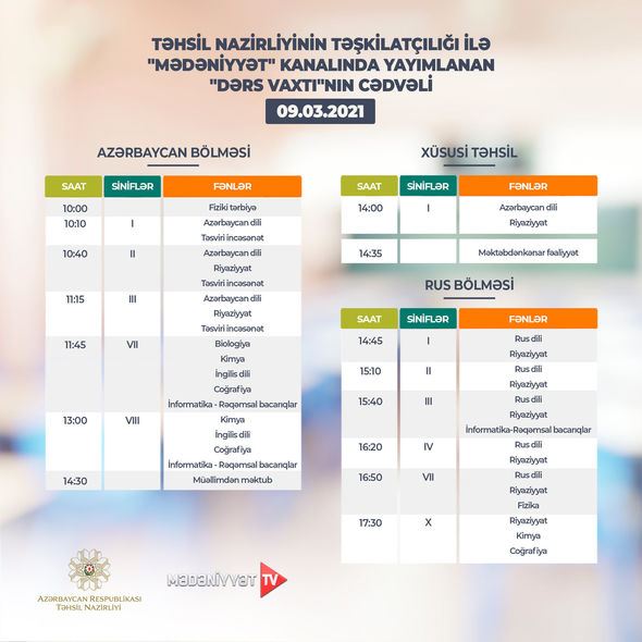 "Dərs vaxtı"nın bu günə olan cədvəli - FOTO