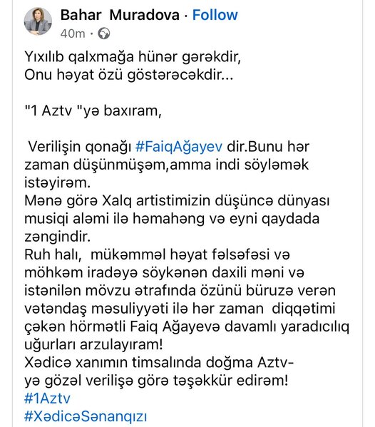 Bahar Muradova Faiq Ağayevə təriflər yağdırdı - FOTO