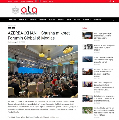 Dünya mediası İlham Əliyevin Şuşa Qlobal Media Forumundakı çıxışına xüsusi maraq göstərir