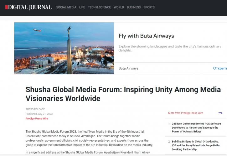 Dünya mediası İlham Əliyevin Şuşa Qlobal Media Forumundakı çıxışına xüsusi maraq göstərir