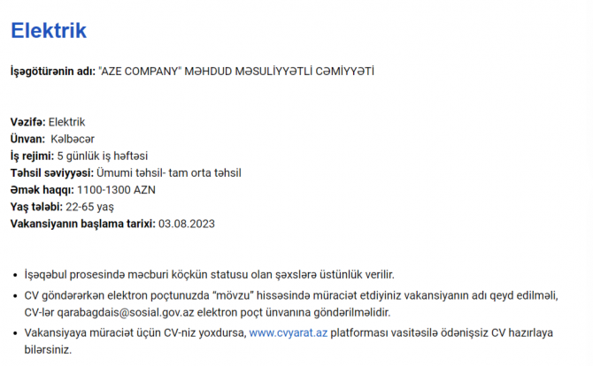 Qarabağda işləmək istəyənlərin nəzərinə! - Maaş 2300 AZN-dək