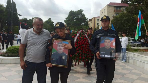 Erməni terroru nəticəsində həlak olan polis Asim Camalzadə ilə vida mərasimi keçirilib - FOTO