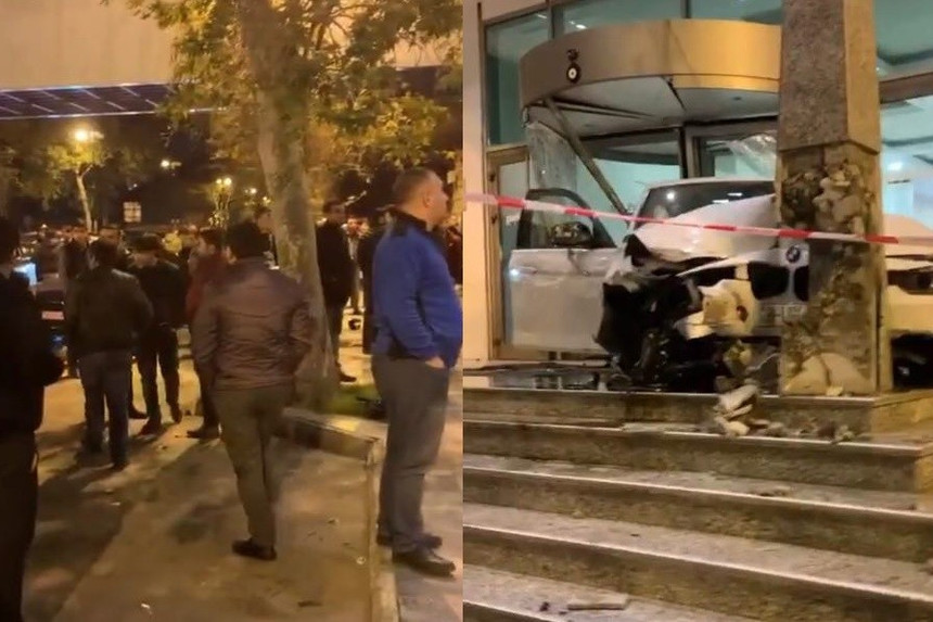 Bakıda BMW yüksək sürətlə qəzaya düşüb məşhur otelə çırpıldı
