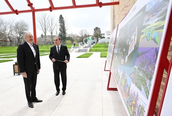 İlham Əliyev Gəncədə Ekoloji Park Kompleksinin tikintisi ilə tanış olub - FOTOLAR