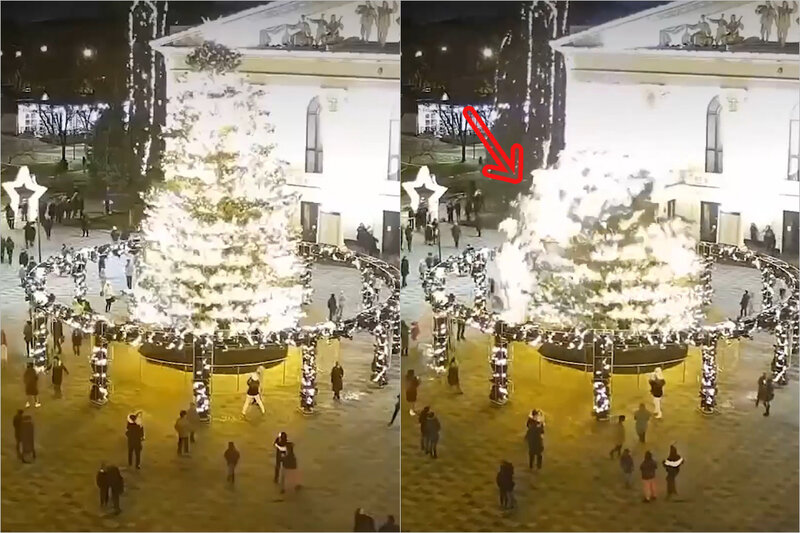 Ukraynada Milad ağacı insanların üstünə aşdı - FOTO/VİDEO