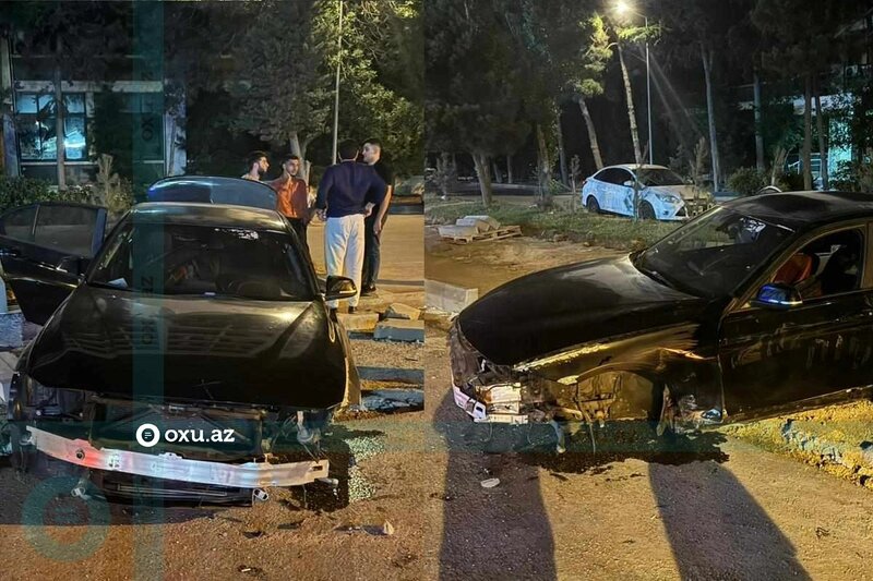 Bakıda BMW 'Nissan'ı vurub səkiyə tulladı