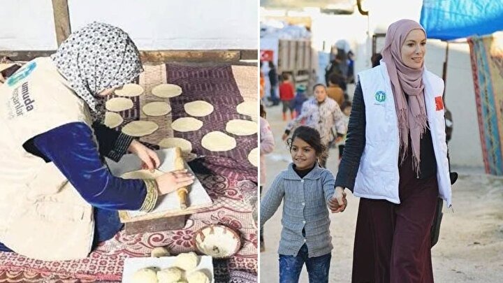 Türkiyəli aktrisa qəzzalılar üçün çörək bişirir - FOTOLAR
