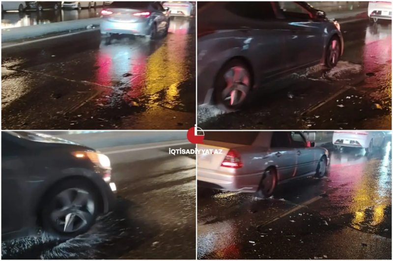 Bakıda kanalizasiya xəttində qəza - Çirkab su yola axır - FOTO