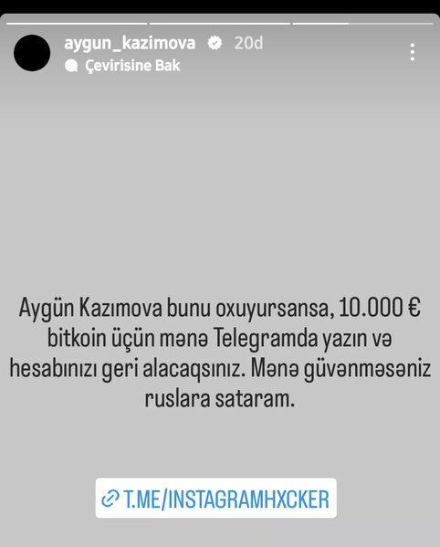 Kazımovanın hesabını ələ keçirənlər 10.000 avro tələb edir - FOTO