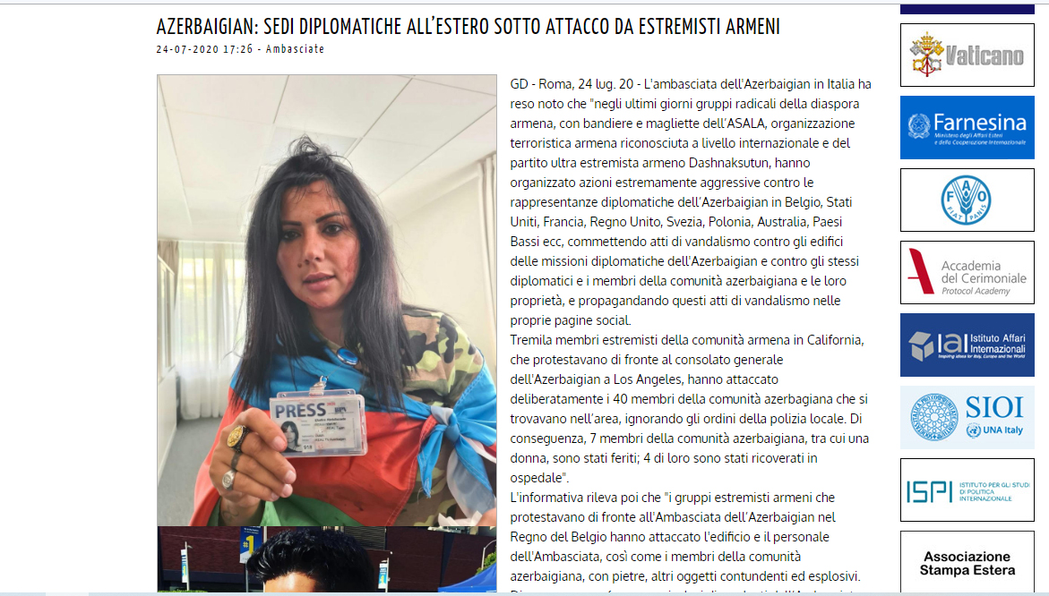 İtaliya mətbuatı müxtəlif ölkələrdə ermənilərin azərbaycanlılara qarşı vəhşiliklərinə biganə qalmayıb