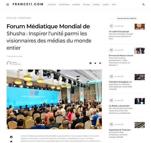 Dünya mediası İlham Əliyevin Şuşa Qlobal Media Forumundakı çıxışına xüsusi maraq göstərir