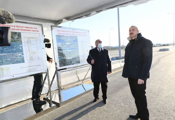 Prezident beynəlxalq nəqliyyat dəhlizinin tərkib hissəsi olan yeni yolun açılışında - FOTO/VİDEO