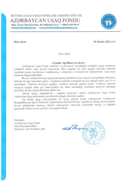 Uşaqlar Ağ ölümə yox deyir' - VİDEO