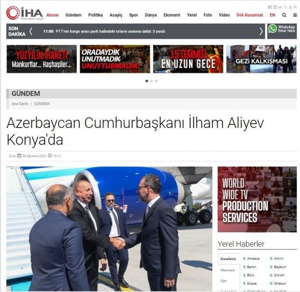 İlham Əliyevin Konyaya səfəri Türkiyə mediası tərəfindən geniş işıqlandırılıb - FOTO