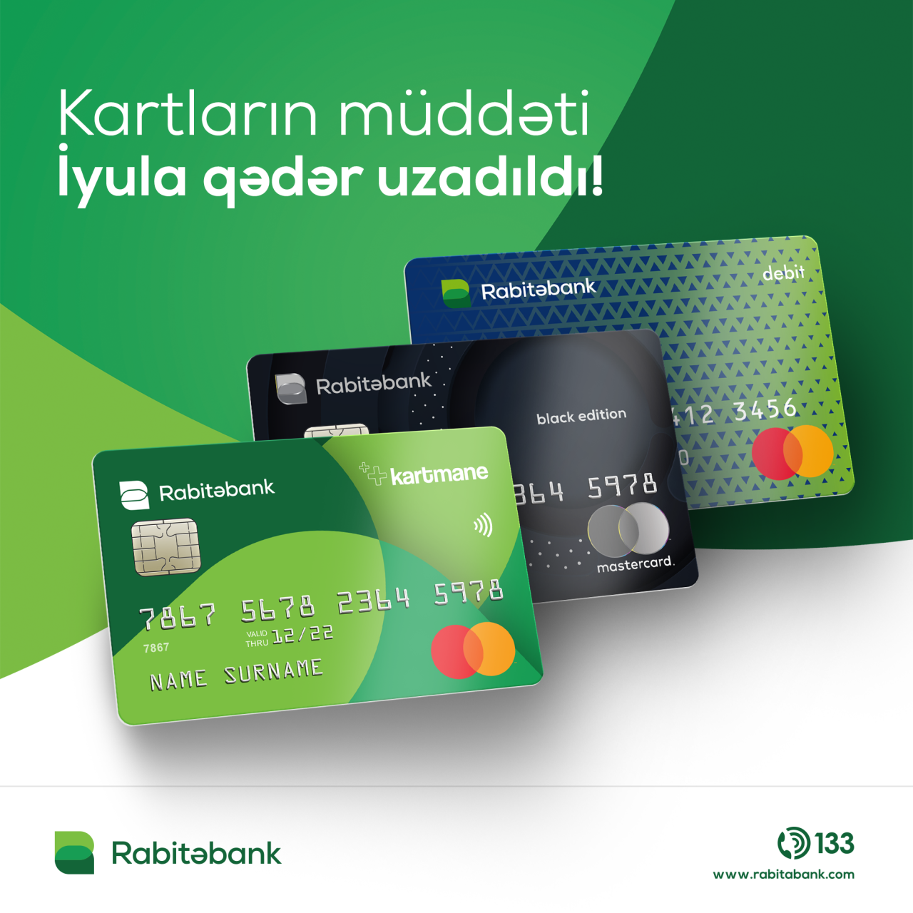 Rabitəbank müştərilərinə xoş xəbər! Müddəti tamamlanan kartların vaxtını uzadır!