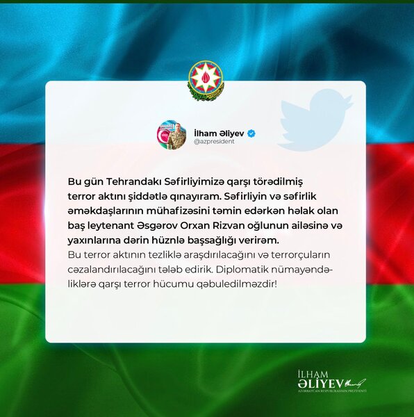 Terrorçuların cəzalandırılmasını tələb edirik!' - Prezidentdən səfirliyə edilən hücuma İLK MÜNASİBƏT