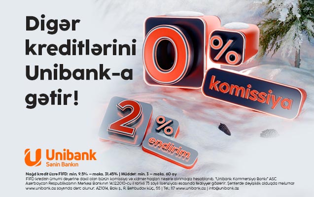 Unibankdan Yeni ilin ilk kredit kampaniyası: 0 % komissiya və faizlərə endirim