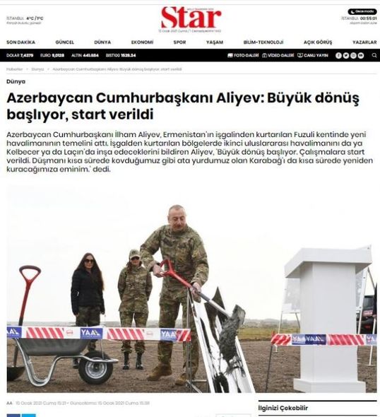 İlham Əliyevin Şuşaya səfəri Türkiyə mediası tərəfindən geniş işıqlandırılıb - FOTO