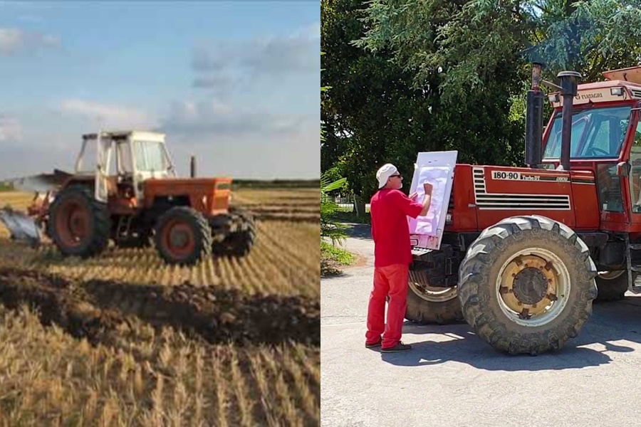 Rəssam traktorun köməyilə koronavirus "yaratdı" - FOTO