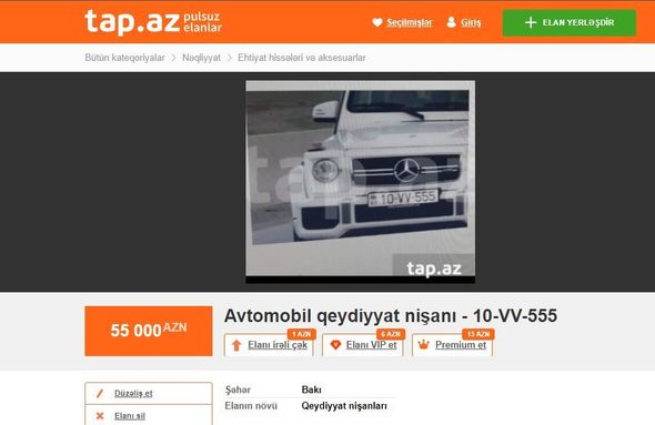 Azərbaycanda 70 min manata avtomobil nömrəsi satılır - FOTO