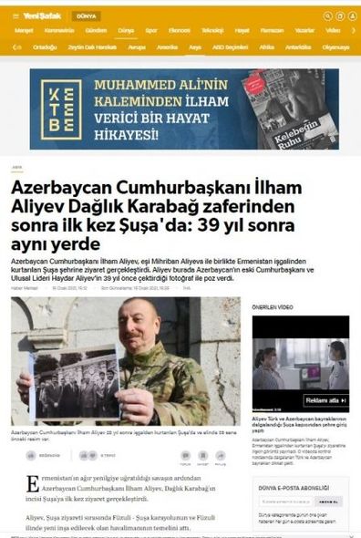 İlham Əliyevin Şuşaya səfəri Türkiyə mediası tərəfindən geniş işıqlandırılıb - FOTO