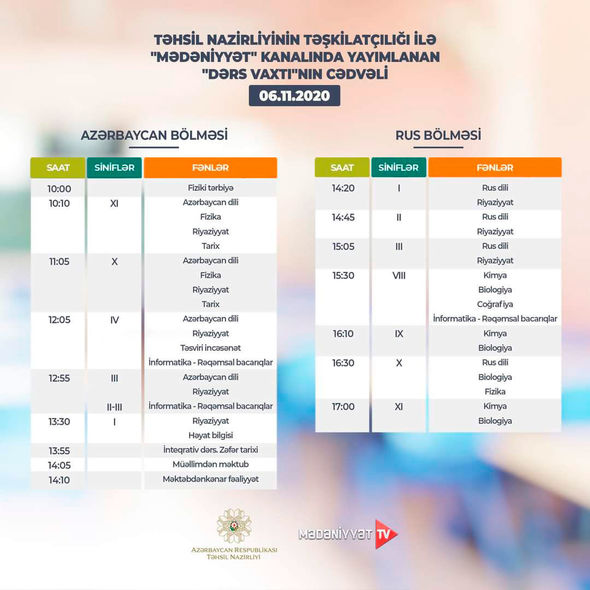 "Dərs vaxtı"nın bu günə olan cədvəli - FOTO