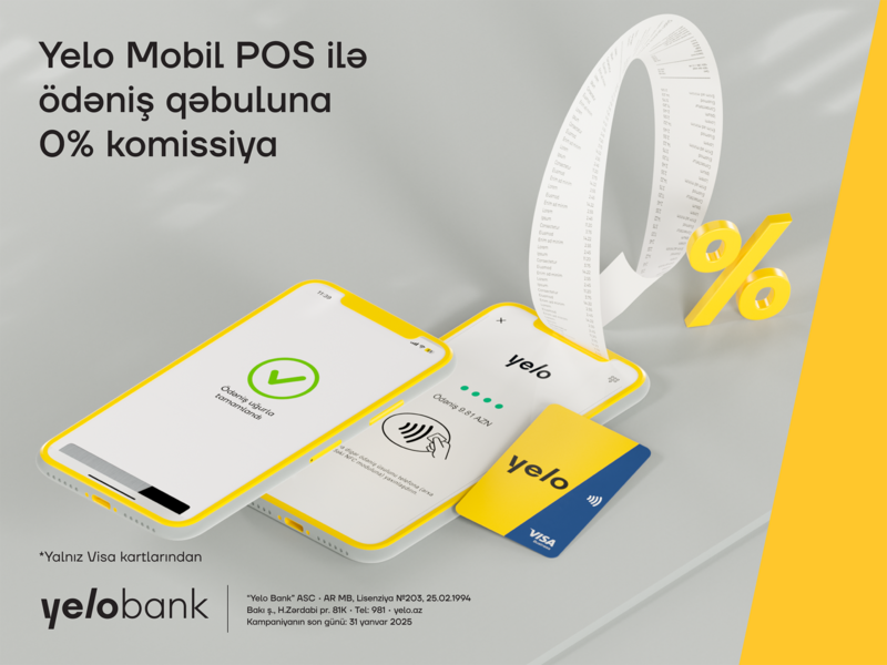 Yelo Mobil POS ilə komissiyasız ödəniş qəbulu hələ də qüvvədədir